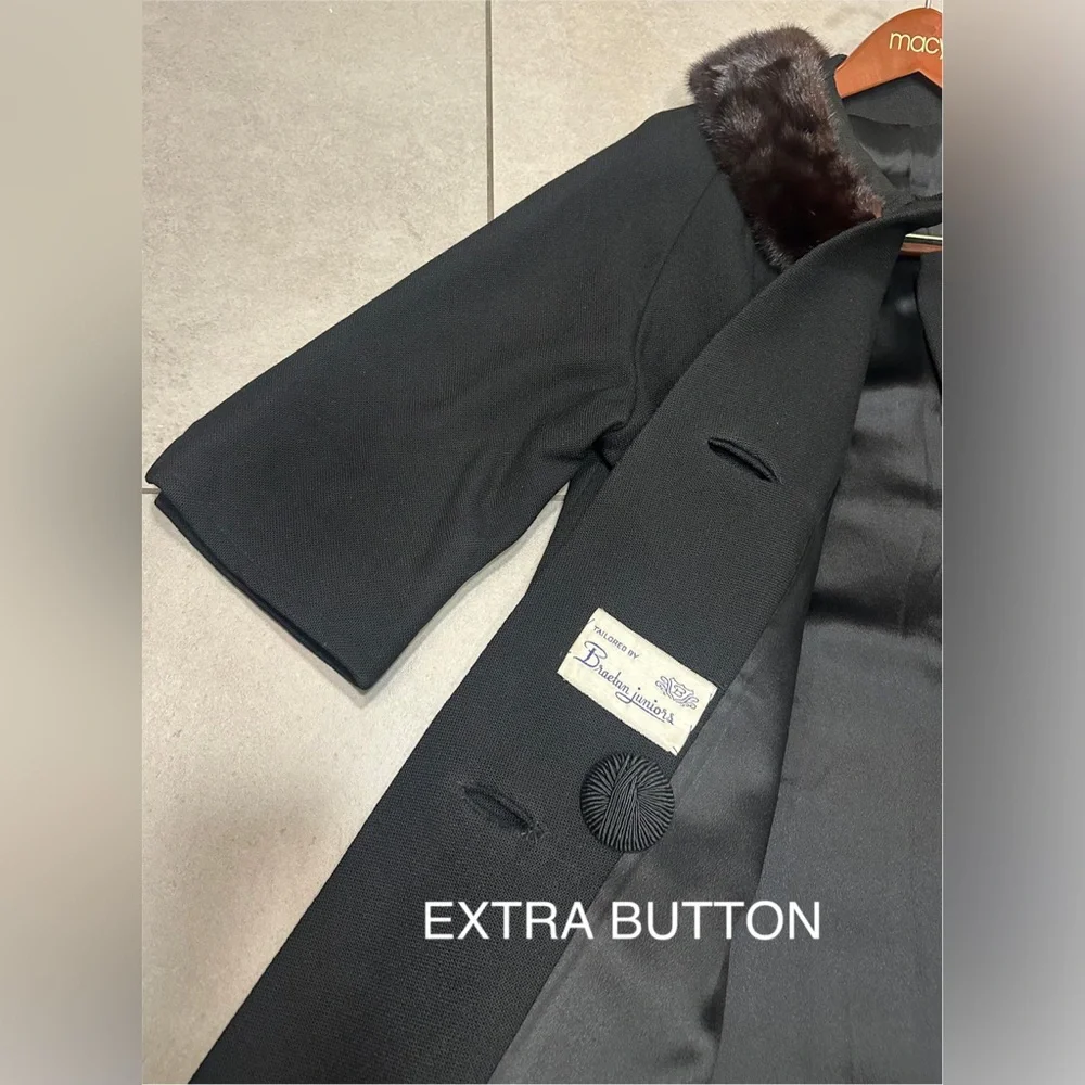 Vintage 60’s Braetan Juniors Black Coat Mink Collar Large EUC Union Made USA - Picture 12 of 12